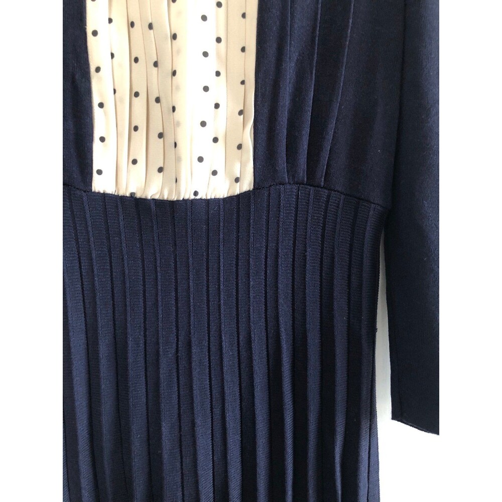 Deep Blue Pleated Dress with Polka Dot Details Size Small - Picture 4 of 5